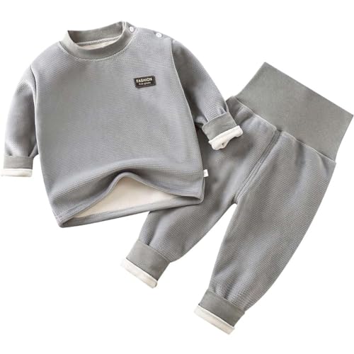 AOOPOO Kinder Thermounterwäsche Set, Baby Jungen Mädchen Zweiteiliger Schlafanzug Set Thermo Unterwäsche Pyjama Set Oberteile und Hose Warme Winter Baby Schlafanzug Langarm Nachtwäsche für 3-48 Monate von AOOPOO
