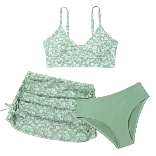 AOOPOO Mädchen Bikini Set 3 Teilig Sommer Dreiteiliger Badeanzuge mit Rock Blumendruck Bademode Schwimmen Badebekleidung für Kinder Teenager Mädchen 8-14 Jahre Schwimmanzug Set von AOOPOO