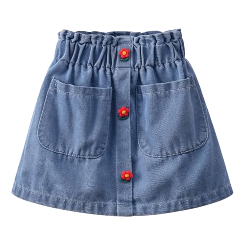 AOOPOO Mädchen Jeansrock Sommer A-Linie Mini Denim Rock mit Tasche Gr. 68/74/80/92/104/110/122 Baby Kinder Sommerrock Leichte Atmungsaktive Lässige Kurze Jeans Rock für Mädchen 6 Monate-7 Jahre von AOOPOO