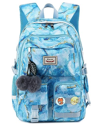 AOOPOO Mädchen Rucksack Schule Taschen, große Kapazität Rucksack Sekundarstufe II High School Multi-Tasche wasserdicht Schulrucksäcke mit Haarball Anhänger für Kinder Teenager Mädchen von AOOPOO