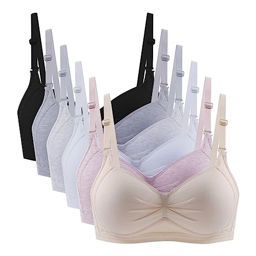 AOOPOO Pack von 6 Teenager-Mädchen Baumwoll-BHS Atmungsaktive Unterwäsche Wire Free Sport-BH mit verstellbaren Trägern Training Bralette für Frauen Mädchen von AOOPOO