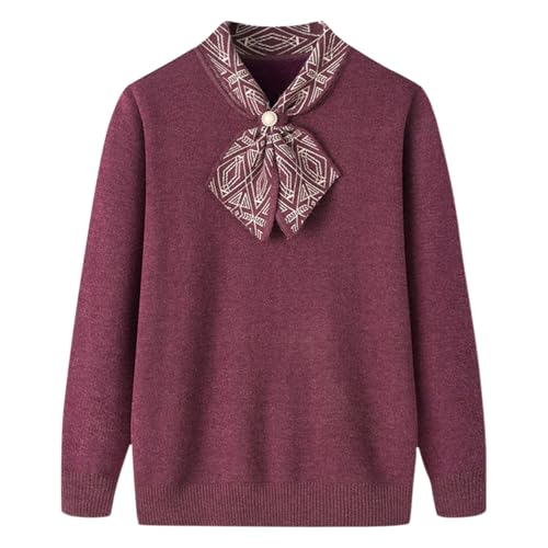 AOOPOO Pullover Senioren Damen Winter Warm Fleece Gefütterte Strickpullover Langärmeliger Halber Rollkragenpullover Verdickte Thermo Lässiges Pulli Oberteil für Frauen Mittleren und Älteren Alters von AOOPOO