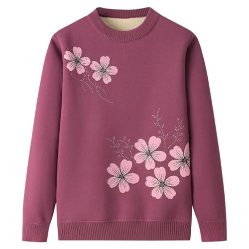 AOOPOO Pullover für Frauen Mittleren und Älteren Alter Damen Herbst Winter Warme Strickpullover Oma Mantel Jacke Kleidung Verdickter Plüschfutter Mutter Pullover Alte Dame Lässiges Oberteil von AOOPOO
