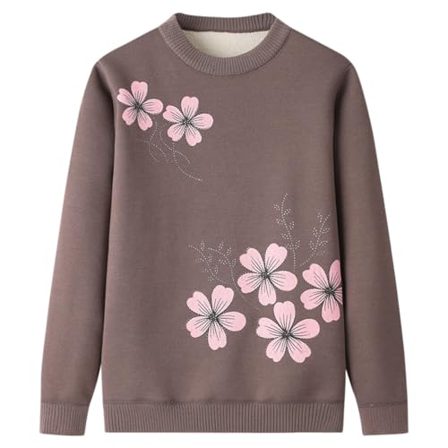 AOOPOO Pullover für Frauen Mittleren und Älteren Alter Damen Herbst Winter Warme Strickpullover Oma Mantel Jacke Kleidung Verdickter Plüschfutter Mutter Pullover Alte Dame Lässiges Oberteil von AOOPOO