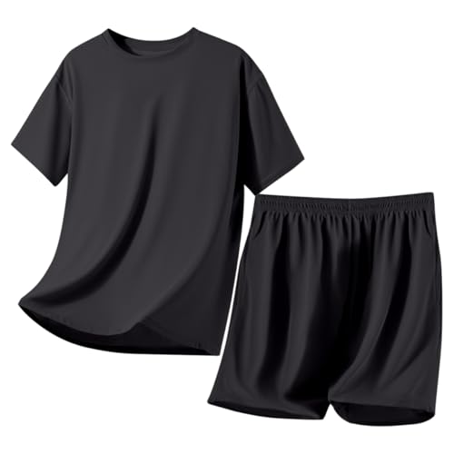 AOOPOO Schlafanzug Herren Kurz Zweiteiliger Pyjama Set Nachtwäsche Sommer Kurzarm Rundhals T-Shirt Oberteil und Shorty Schlafanzughose für Männer Hausanzug Sleepwear XS-XXL von AOOPOO