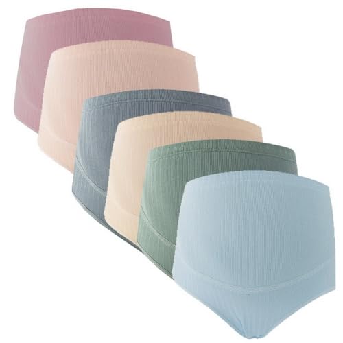 AOOPOO Schwangerschaft Slip Damen Umstandsmode Hohe Taille Unterwäsche Baumwolle Umstandsslip Unterhosen für Schwangere Bauch Unterstützung Einstellbare Höschen Schlüpfer Panty 6er Pack - XS-XXL von AOOPOO