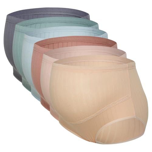 AOOPOO Schwangerschaft Slip Unterwäsche Baumwolle Umstandsslip Hohe Taillen Unterhose für Schwangere Frauen Bauch Unterstützung Einstellbare Höschen Schlüpfer Panty 6er Pack - S-XL von AOOPOO