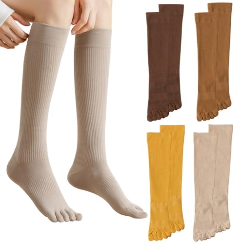 AOOPOO Zehensocken Damen Fünf Finger Socken aus Baumwolle, Damen Sneaker Socken mit Zehen für Sport Laufende, Lange Socken Lässige Hoch Booten Strümpfe Kniestrümpfe mit Zehen, 4 Paare, EU 35-40 von AOOPOO