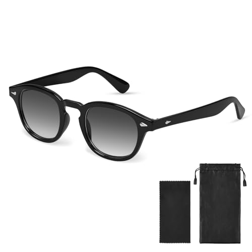 AOOSA Round Sonnenbrille Herren Damen - Sportarten Mode Sonnenbrillee, Unisex Vintage 70er Jahre UV400-Schutz sunglasses für Fahrten, Angeln, Reisen & Outdoor Aktivitäten, Schwarz Objektiv von AOOSA