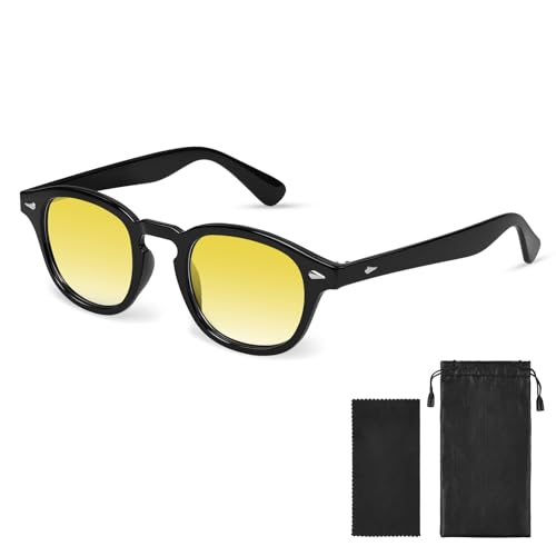 AOOSA Round Sonnenbrille Herren Damen - Sportarten Mode Sonnenbrillee, Unisex Vintage 70er Jahre UV400-Schutz sunglasses für Fahrten, Angeln, Reisen & Outdoor Aktivitäten, Gelbe Objektiv AOOSA Round Sonnenbrille Herren Damen - Sportarten Mode Sonnenbrillee, Unisex Vintage 70er Jahre UV400-Schutz sunglasses für Fahrten, Angeln, Reisen & Outdoor Aktivitäten, Gelbe Objektiv von AOOSA