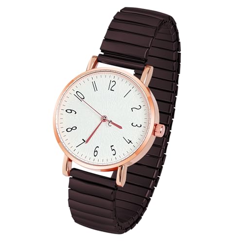 AOOSU Damenuhr Elastisch Armband, Damen Analog Quarz Uhr Stretch Armbanduhr Große Ziffern Uhren Damen Einfache Lässig Quarzuhr Kleideruhr Klare Lesbare - Braun von AOOSU