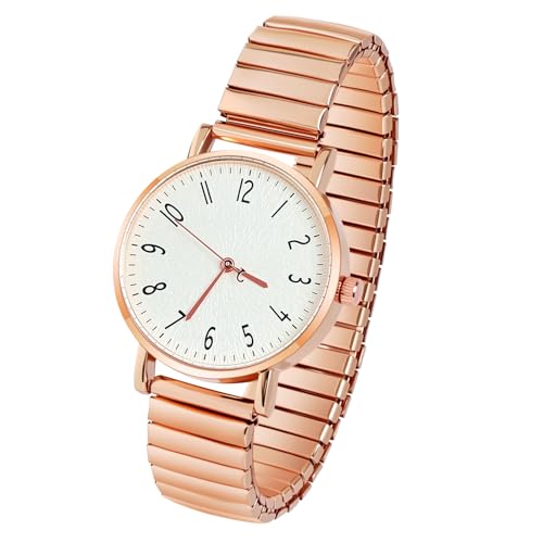AOOSU Damenuhr, Damen Analog Quarz Uhr mit Elastisch Armband, Große Ziffern Uhren Damen Einfache Armbanduhr Lässig Quarzuhr Kleideruhr Klare Lesbare - Gold von AOOSU