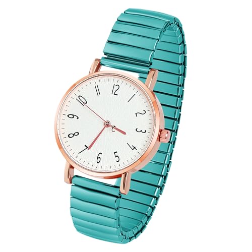 AOOSU Damenuhr, Damen Analog Quarz Uhr mit Elastisch Metall Armband, Große Ziffern Uhren Damen Einfache Armbanduhr Lässig Quarzuhr Kleideruhr Klare Lesbare - Grün von AOOSU