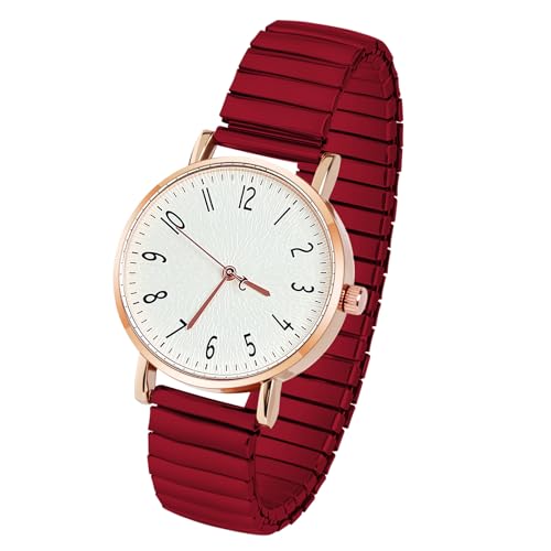AOOSU Damenuhr, Damen Analog Quarz Uhr mit Elastisch Metall Armband, Große Ziffern Uhren Damen Einfache Armbanduhr Lässig Quarzuhr Kleideruhr Klare Lesbare - Rot von AOOSU