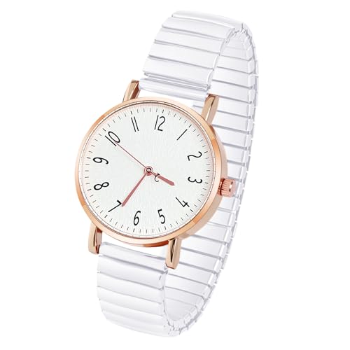 AOOSU Damenuhr Stretch Armband, Damen Analog Quarz Uhr Elastisch Armbanduhr Große Ziffern Uhren Damen Einfache Lässig Quarzuhr Kleideruhr Klare Lesbare - Weiß von AOOSU