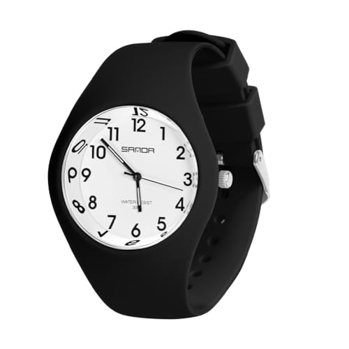 AOOSU Damenuhr, Damen Analog Quarz Uhr mit Silikonband, Uhren Damen Sportlich Armbanduhr Einfachheit Quarzuhr für Studenten und Erwachsene - Schwarz+Weiß von AOOSU