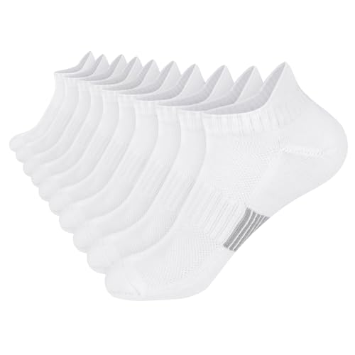 AOOSU Sneaker Socken Damen Herren，5 Paar Wandersocken Kurze Sportsocken Baumwolle Laufsocken Atmungsaktive Kurzsocken mit Mittelstarke Polsterung，Freizeitsocken für Trekking Outdoor - Weiß (M) von AOOSU