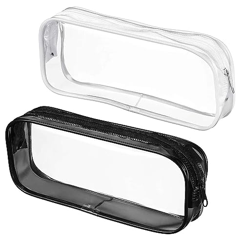 AOOTUERL 2 Stück großes Fassungsvermögen transparentes Federmäppchen,wasserdicht PVC-Reißverschluss,Für Schule, Büro, Reisen,Kosmetikaufbewahrung, Schwarz+Weiß von AOOTUERL