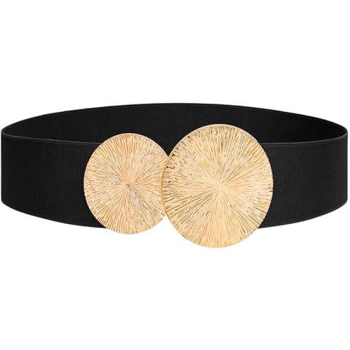 AOOTUERL Elastischer Gürtel Damen, Breit Taillengürtel Mode Schnalle Gürtel mit Goldene Knöpfe, Stretchy Gürtel Mode Damengürtel, für Kleid Pulloverjacke Frauen Kleider Jeans Hosen von AOOTUERL