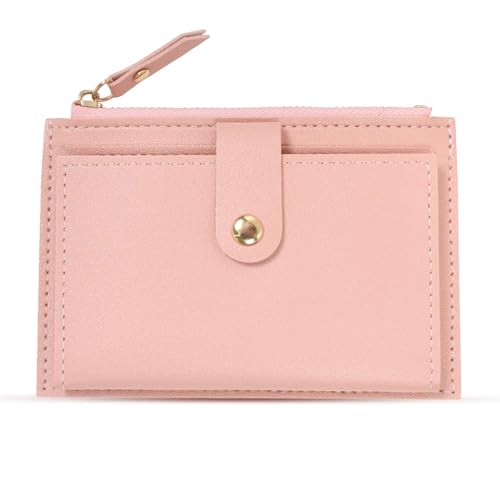 AOOTUERL kleines Portemonnaie Damen, kleine Geldbörse Mini Kurzer Damen Geldbeutel mit Münzfach und Druckknopf Geldbeutel im Kurzformat Frauen Maße (Rosa) von AOOTUERL