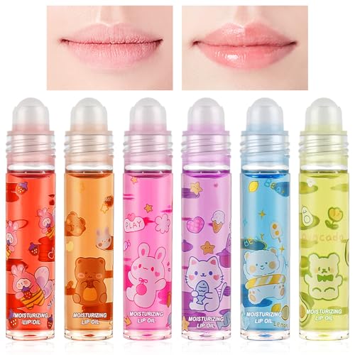 AOOWU Glitzer-Lipgloss Aufrollen, Farblos Roll on Lip Glow Oil Durchsichtig, 6 Stäbchen Moisturizing Lippenöl, Lip Gloss für Langanhaltend Glossy Pflegende Lippen (Tier) von AOOWU