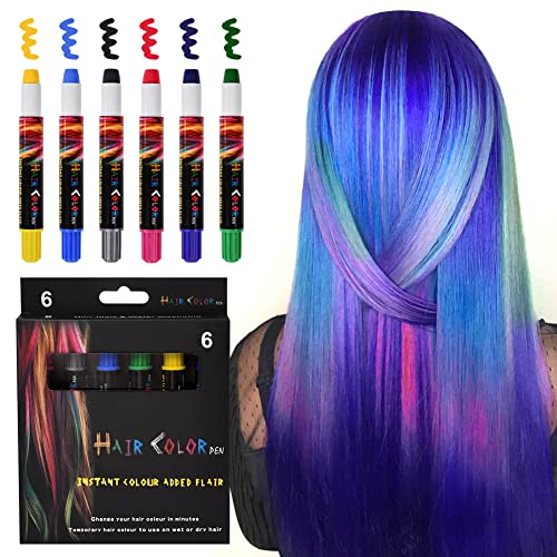 AOOWU Haarfärbestifte, 6 Farben Haarkreide für Kinder Mädchen, Temporäre Haarfärbe-Stifte Ungiftig & Auswaschbar, Haarfärbe Stifte für Karneval Halloween Weihnachten Party von AOOWU