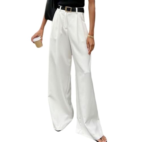 AOPEZIA Damen Hose Weites Bein Freizeithose Stretch Business Hosen Casual Weiß Elegant Anzughose Elegant Hose Arbeitshose mit Taschen(L) von AOPEZIA