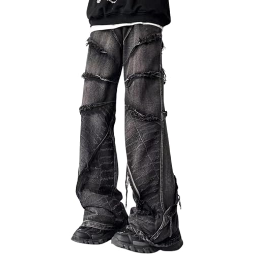 AOPEZIA Herren Baggy Jeans Y2k Hip Hop Hose Jeans Mid Rise Fashion Grunge Streetwear Kleidung Schwarz(XL) von AOPEZIA