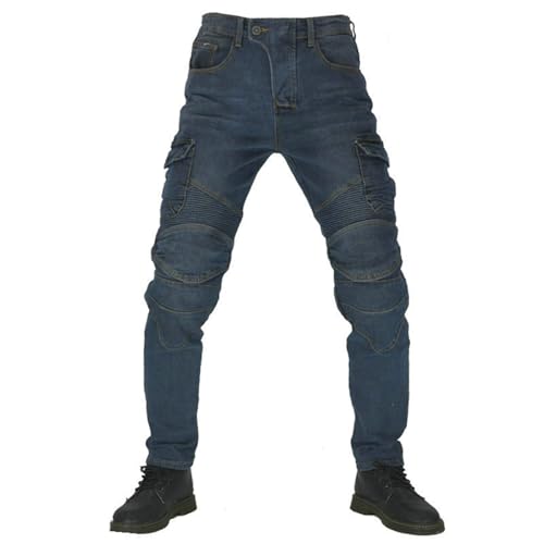 AOPEZIA Herren Motorradhose Mit Protektoren Sportliche Motorrad Hose Stretch mit Oberschenkeltaschen Motorradjeans Schutzhose mit 2 Paar Protektoren an Hüfte und Knie(Blue,3XL) von AOPEZIA
