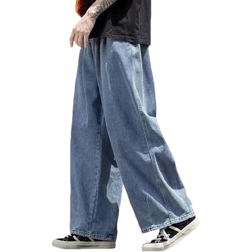 AOPEZIA Y2K Baggy Jeans Herren Jeanshose Vintage Straight Leg Denim Hosen Teenager Streetwear Hip Hop Loose Skateboard Jeans Gerade Jeanshose Harajuku Denim Pants(Blue,XL) von AOPEZIA