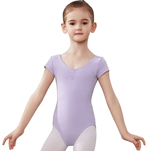 AOQUNFS Mädchen Team Basic Kurzarm Ballett Trikot Ballettkleidung Kinder Gymnastikanzug, BT04-Lila, 10-11Jahre von AOQUNFS