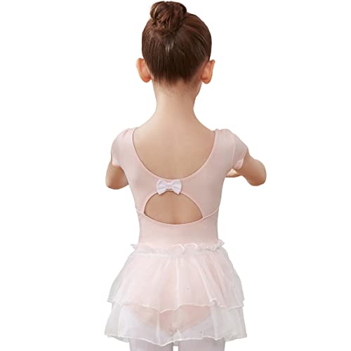 AOQUNFS Ballettanzug Mädchen mit Tütü Rock Kurzarm Ballettkleidung Kinder Ballett Tanz Gymnastik Trikot Leotards Tanzkleid Tanzbody, BT04-Rosa, 4-5Jahre von AOQUNFS