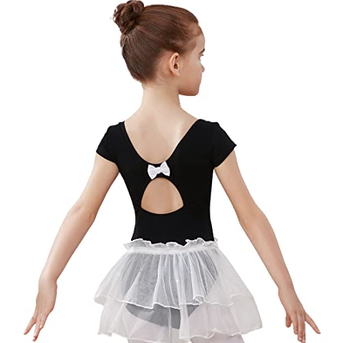 AOQUNFS Ballettanzug Mädchen mit Tütü Rock Kurzarm Ballettkleidung Kinder Ballett Tanz Gymnastik Trikot Leotards Tanzkleid Tanzbody, BT04-Schwarz, 4-5Jahre von AOQUNFS