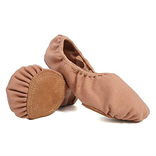 AOQUNFS Ballettschläppchen Geteilte Sohle mit Elastischer Gymnastikschuhe für Kinder Mädchen Damen,TJ-Ballet-TLB,Braun,EU 33 von AOQUNFS