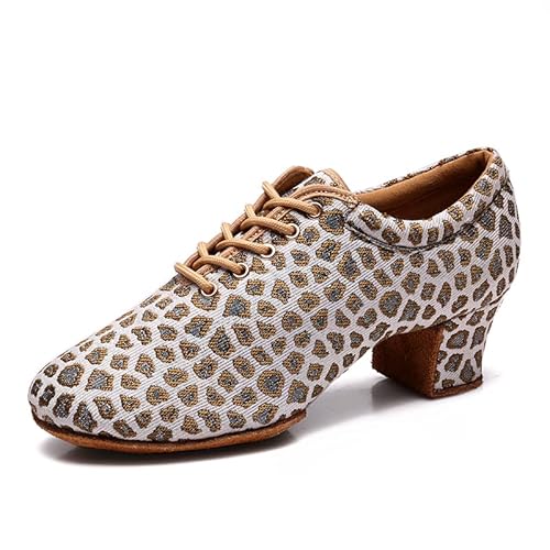 AOQUNFS Tanzschuhe Damen Latein Schnüren Geschlossene Salsa Tango Moderne Jazz Ballsaal Leistung Schuhe Trainingsschuhe,WP0070-Braun-LDM-5,EU38 von AOQUNFS