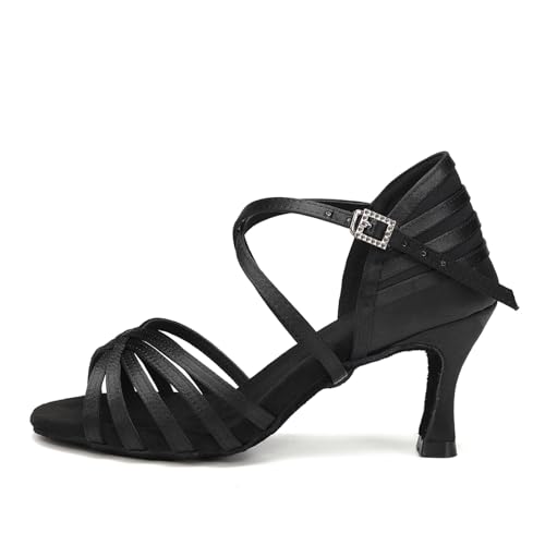 AOQUNFS Damen Tanzschuhe Latein Absatz Professionelle Salsa Tango Chacha Samba Ballsaal Party Tanzübung Performance Tanz Schuhe,2324-7.5-Schwarz,EU40 von AOQUNFS