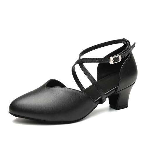 AOQUNFS Damen Tanzschuhe Latein Geschlossene Absatz Salsa Tango Bachata Ballsaal Hochzeit und Party Performance Schuhe,666-Schwarz-S-4,EU45 von AOQUNFS