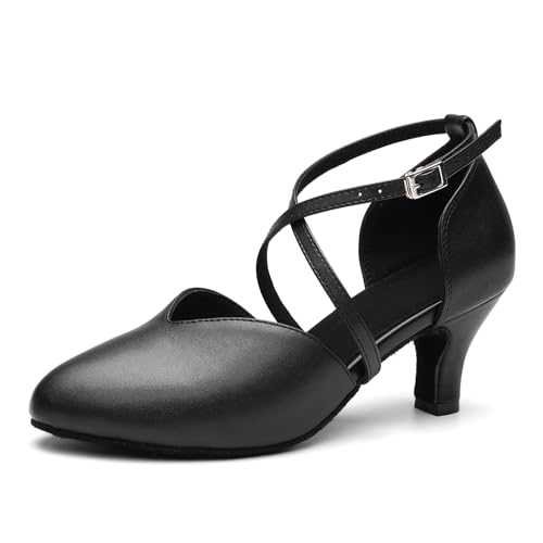AOQUNFS Damen Tanzschuhe Latein Geschlossene Absatz Salsa Tango Bachata Ballsaal Hochzeit und Party Performance Schuhe,666-Schwarz-S-6,EU46 von AOQUNFS