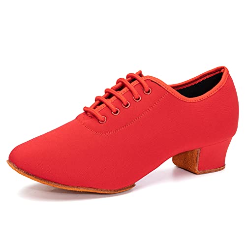 AOQUNFS Damen Tanzschuhe Latein Geschlossene Schnürung Salsa Tango Bachata Moderne Jazz Ballsaal Leistung Trainingsschuhe,3.5cm-2MD-Rot,EU38 von AOQUNFS