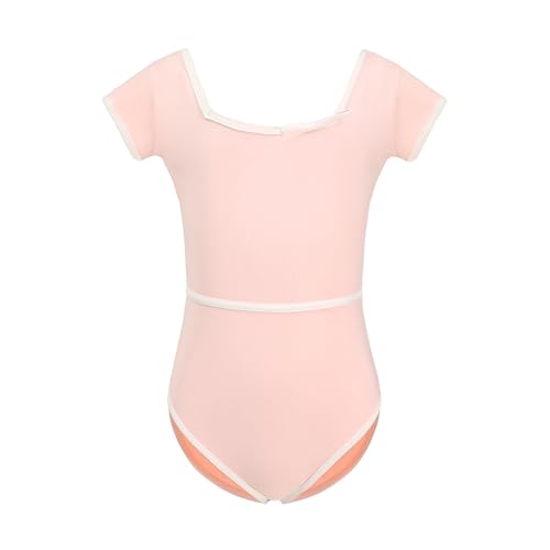 AOQUNFS Gymnastikanzug Mädchen Kurzarm Kinder Ballett Body Turnen Mädchen, BT03-Rosa, 8-9Jahre von AOQUNFS