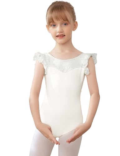 AOQUNFS Ballettanzug Mädchen ärmellos Lycra Mädchen Gymnastikanzug Kinder Ballett Trikot, R01-Weiß, 10-11Jahre von AOQUNFS