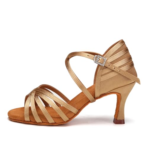 AOQUNFS Tanzschuhe Damen Latein Absatz Professionelle Salsa Tango Bachata Samba Ballsaal Party Tanzübung Performance Tanz Schuhe,2324-7.5-Beige,EU39 von AOQUNFS