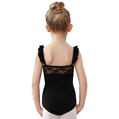 AOQUNFS Mädchen Ballettanzug Ärmellos Kinder Ballett Trikot Tanz Gymnastik Ballettkleidung Turnanzug, BT05-Schwarz, 11-12Jahre von AOQUNFS