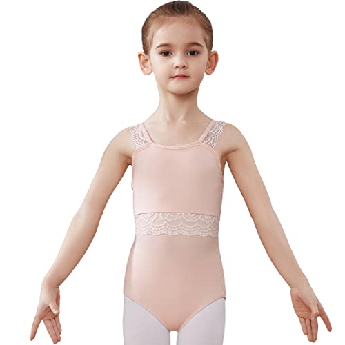 AOQUNFS Lycra Mädchen Gymnastikanzug Kinder Ballett Trikot Kinder Turnbody Ärmellos Ballettanzug Mädchen, SS02-Rosa, 6-8Jahre von AOQUNFS