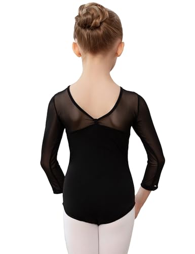 AOQUNFS Mädchen Masche Langarm Ballettkleidung Kinder Gymnastik Turnanzug Tanzen Mädchen Ballett Body, AM3000ZX-Schwarz, 4-5Jahre von AOQUNFS
