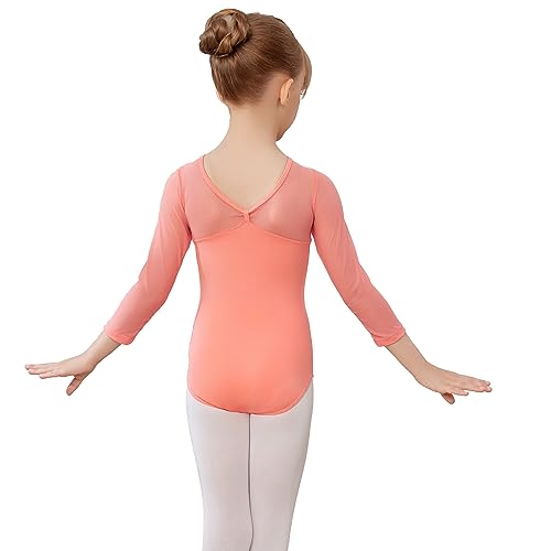 AOQUNFS Mädchen Masche Langarm/Ärmellos Ballettkleidung Kinder Gymnastik Turnanzug Turn-leotards Mädchen Ballett Trikot, AM3000ZX-Wassermelone Rot, 7-8Jahre von AOQUNFS