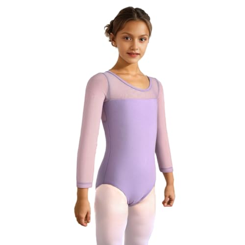 AOQUNFS Mädchen Masche Langarm/Ärmellos Ballett Body Kinder Turn Leotards Mädchen Gymnastikanzug, AM3000ZX-Lila, 10-11Jahre von AOQUNFS