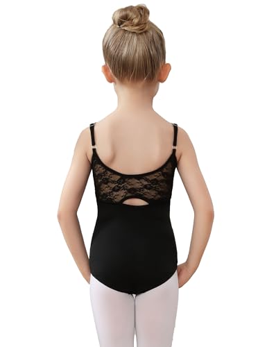 AOQUNFS Mädchen Turnanzug Ballettanzug mit Verstellbarem Riemen Kinder Ballettkleidung Ballett Body TanzBody Gymnastik Trikot, CC01-Schwarz, 11-12Jahre von AOQUNFS