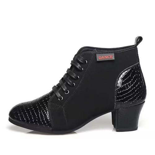 AOQUNFS Stiefel Damen Latein Schnüren Geschlossene Salsa Tango Moderne Jazz Ballsaal Leistung Tanzschuhe Trainingsschuhe,KC-STW-Schwarz-ZBJ-5,EU40 von AOQUNFS