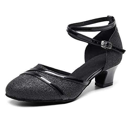 AOQUNFS Damen Tanzschuhe Latein Geschlossene Absatz Salsa Tango Bachata Walzer Ballsaal Hochzeit Praxis und Leistung Schuhe,1053-Schwarz-5cm,EU38 von AOQUNFS